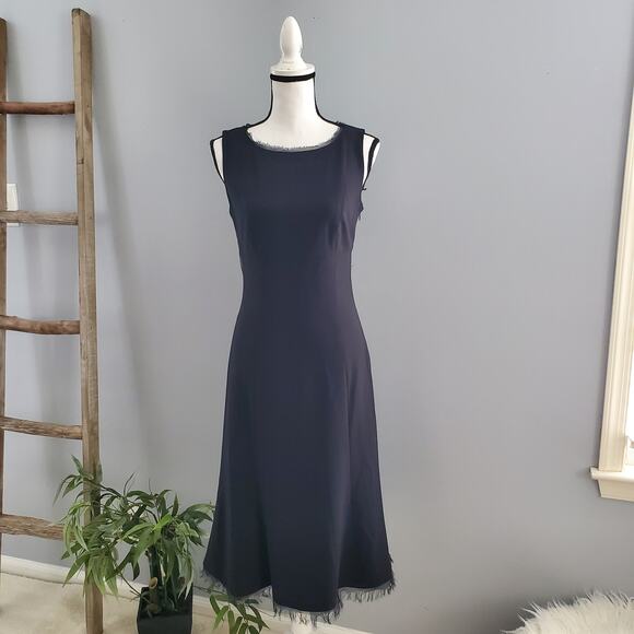T Tahari Black Sleeveless Fringe Hem Sheath Dress 2 - Picture 1 of 10